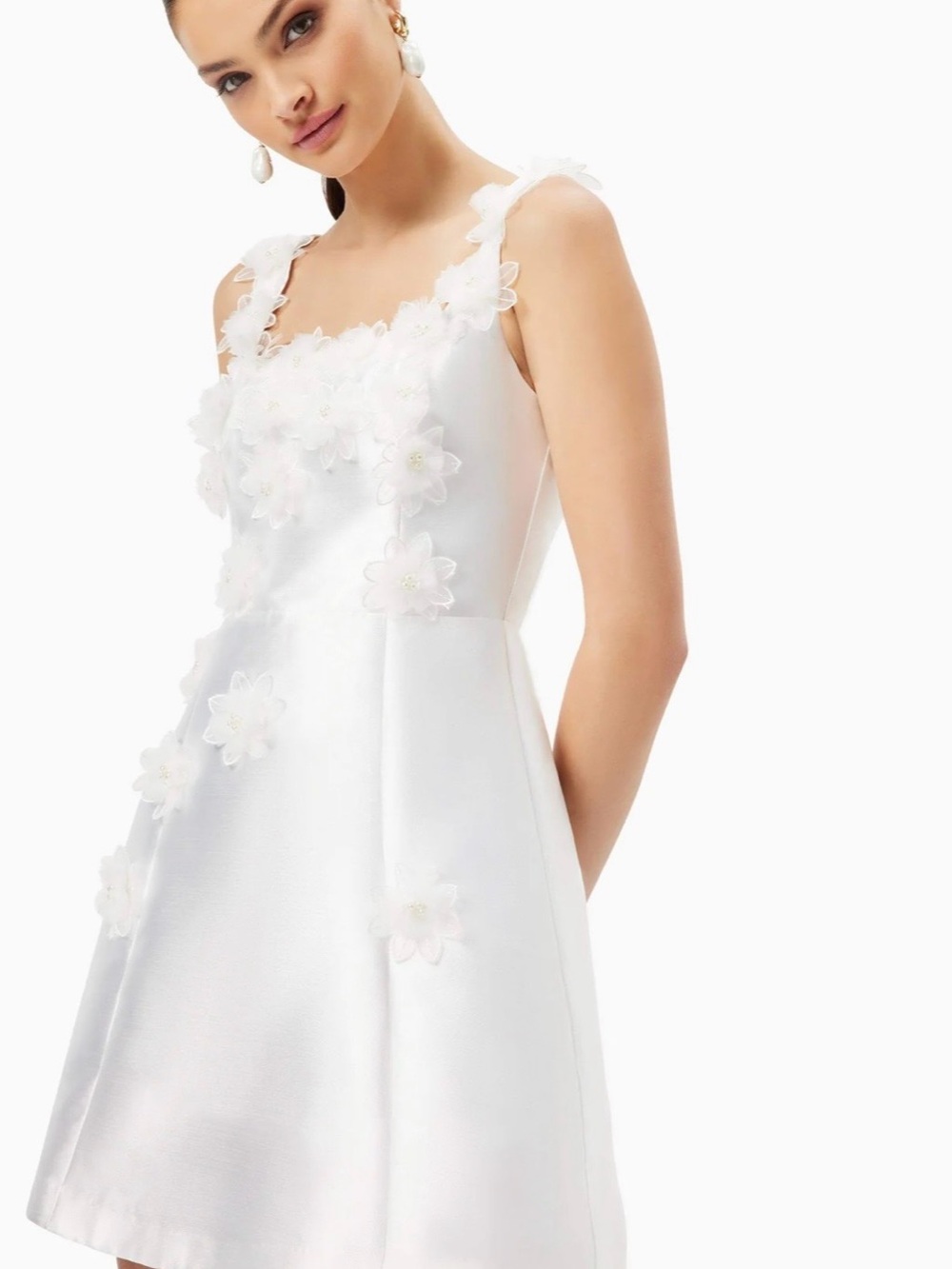 Elliatt White Floral Appliqué Satin Mini Dress